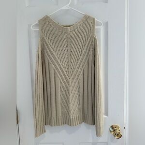 Cold-Shoulder Tan Sweater